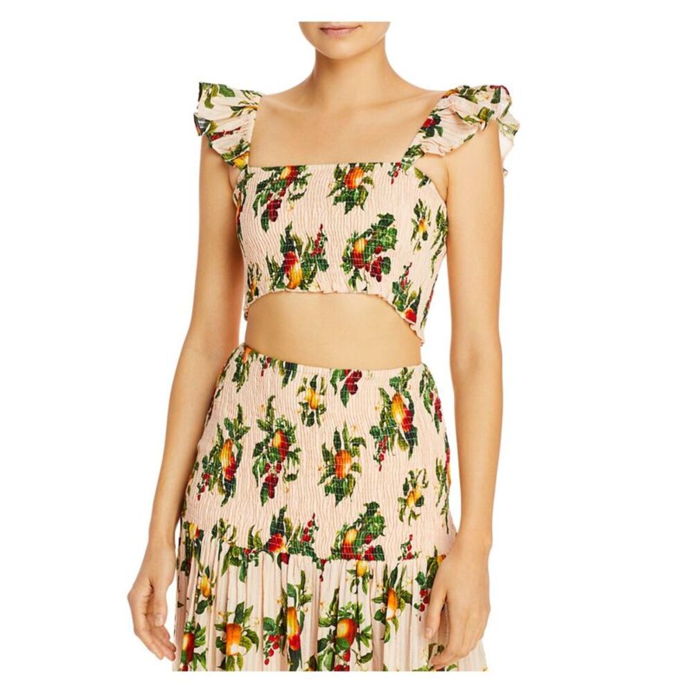 SIGNIFICANT OTHER Womens Stretch Smocked Flutter Sleeve Square Neck Crop Top